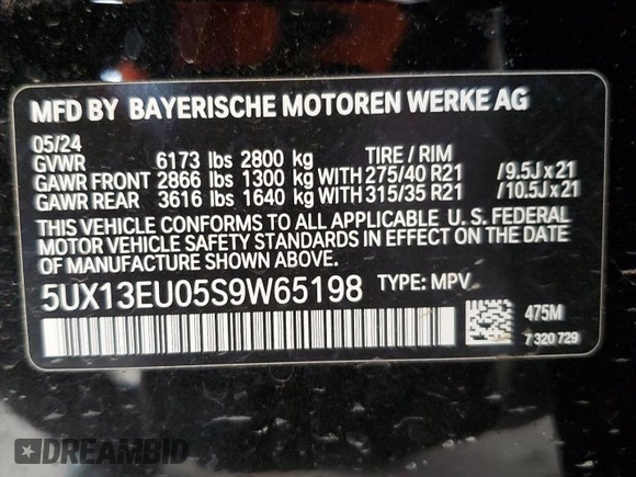 2025 BMW X5 sDrive40i z VIN 5UX13EU05S9W65198, wystawiony jako Copart lot #48498235 z przebiegiem 2 475 mil mil oraz Szkoda całkowita • Salvage title. Historia ofert i sprzedaży dostępna na DreamBid. Obrazek 14.