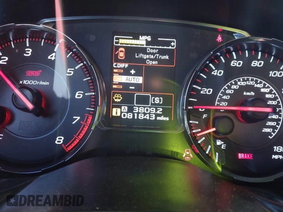 2019 Subaru WRX STI with VIN JF1VA2R68K9805464, listed as a IAAI auction lot 41724272 with 81,843 mi miles. Bid and sale history available at carsss.com. Image 15.