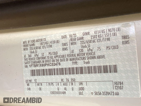 2023 Ford Transit Cargo с VIN 1FTBR1X80PKC02478, выставлен на аукционе IAAI как лот 42791988 с пробегом 40 987 миль миль и . История ставок и продаж доступна на DreamBid. Изображение 25.