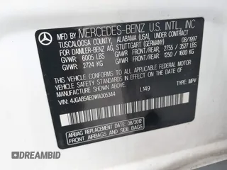 1998 Mercedes-Benz M-Class with VIN 4JGAB54E0WA005344, listed as a IAAI auction lot 37837508 with 159,933 mi miles. Bid and sale history available at carsss.com. Image 9.