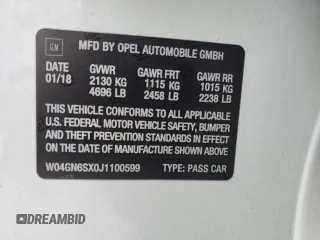 2018 Buick Regal with VIN W04GN6SX0J1100599, listed as a Copart auction lot 41698515 with 93,006 mi miles and Salvage Title. Bid and sale history available at DreamBid. Image 12.