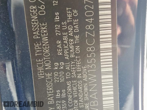2008 BMW 5 Series 535i with VIN WBANW13558CZ84027, listed as a Copart auction lot 59748325 with 134,259 mi miles and Salvage title. Bid and sale history available at DreamBid. Image 12.