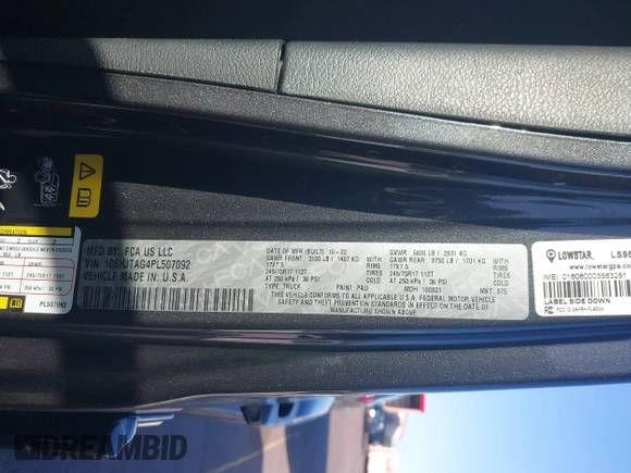 2023 Jeep Gladiator Sport S z VIN 1C6HJTAG4PL507092, wystawiony jako IAAI lot #41221714 z przebiegiem 29 566 mil mil oraz . Historia ofert i sprzedaży dostępna na DreamBid. Obrazek 9.