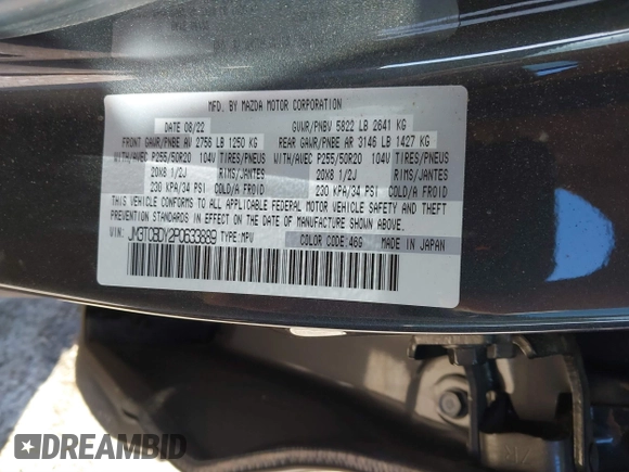 2023 Mazda CX-9 Carbon Edition z VIN JM3TCBDY2P0633889, wystawiony jako IAAI lot #41804791 z przebiegiem 20 454 mil mil oraz . Historia ofert i sprzedaży dostępna na DreamBid. Obrazek 9.
