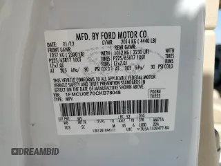 2012 Ford Escape Limited with VIN 1FMCU0E70CKB78048, listed as a Copart auction lot 52484415 with 188,106 mi miles and Salvage Title. Bid and sale history available at carsss.com. Image 14.