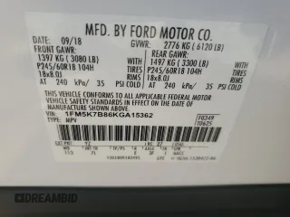 2019 Ford Explorer with VIN 1FM5K7B86KGA15362, listed as a Copart auction lot 86217484 with 54,146 mi miles and Salvage title. Bid and sale history available at DreamBid. Image 15.