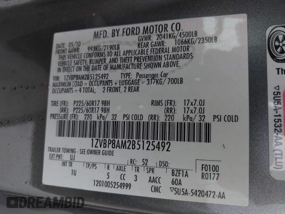 2011 Ford Mustang V6 with VIN 1ZVBP8AM2B5125492, listed as a IAAI auction lot 41565388 with 135,688 mi miles and . Bid and sale history available at carsss.com. Image 9.