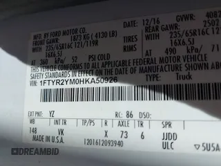 2017 Ford Transit с VIN 1FTYR2YM0HKA50926, выставлен на аукционе IAAI как лот 41742284 с пробегом 73 913 миль миль и . История ставок и продаж доступна на DreamBid. Изображение 9.
