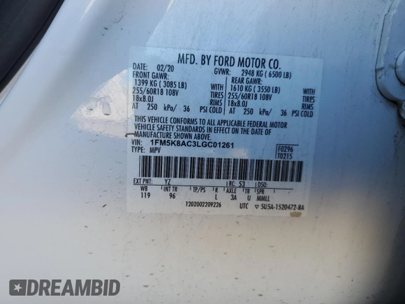 2020 Ford Explorer z VIN 1FM5K8AC3LGC01261, wystawiony jako Copart lot #46996825 z przebiegiem 145 667 mil mil oraz Szkoda całkowita • Salvage title. Historia ofert i sprzedaży dostępna na DreamBid. Obrazek 13.