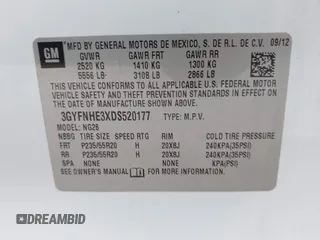 2013 Cadillac SRX Performance Collection with VIN 3GYFNHE3XDS520177, listed as a IAAI auction lot 42536457 with 217,963 mi miles and . Bid and sale history available at DreamBid. Image 9.