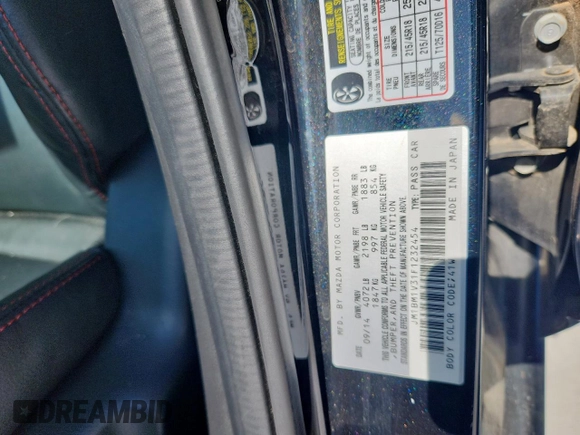 2015 Mazda 3 S Touring with VIN JM1BM1V31F1232454, listed as a Copart auction lot 61167835 with 95,266 mi miles and Clean title. Bid and sale history available at DreamBid. Image 12.