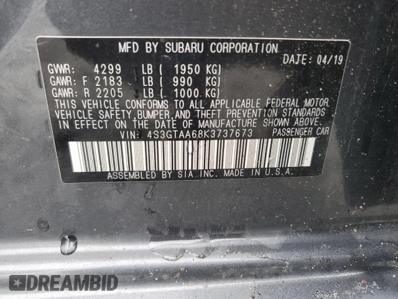 2019 Subaru Impreza с VIN 4S3GTAA68K3737673, выставлен на аукционе Copart как лот 57140825 с пробегом 81 373 миль миль и Списание • Salvage title. История ставок и продаж доступна на DreamBid. Изображение 12.
