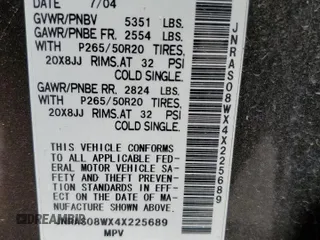 2004 Infiniti FX35 with VIN JNRAS08WX4X225689, listed as a Copart auction lot 56249284 with 175,719 mi miles and Salvage Title. Bid and sale history available at carsss.com. Image 13.