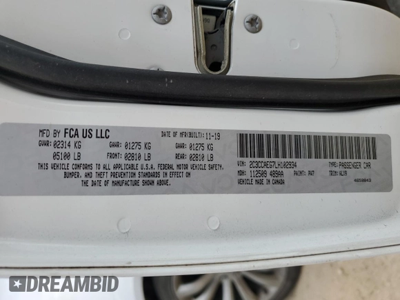 2020 Chrysler 300 Limited z VIN 2C3CCAEG7LH102934, wystawiony jako Copart lot #50940105 z przebiegiem 104 452 mil mil oraz Szkoda całkowita • Salvage title. Historia ofert i sprzedaży dostępna na DreamBid. Obrazek 13.