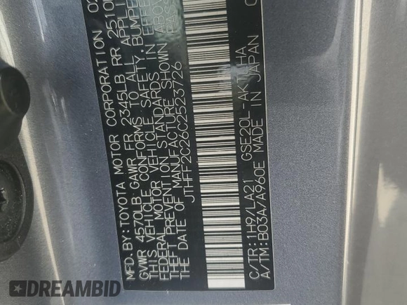 2012 Lexus IS 250 C z VIN JTHFF2C26C2523726, wystawiony jako Copart lot #76100464 z przebiegiem 226 799 mil mil oraz Czysty tytuł • Clean title. Historia ofert i sprzedaży dostępna na DreamBid. Obrazek 12.