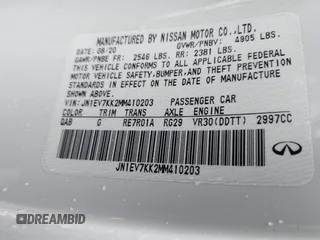 2021 Infiniti Q60 Luxe с VIN JN1EV7KK2MM410203, выставлен на аукционе IAAI как лот 41904570 с пробегом 48 294 миль миль и . История ставок и продаж доступна на DreamBid. Изображение 9.