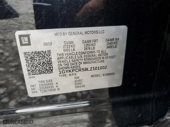 2020 Cadillac XT6 FWD Premium Luxury with VIN 1GYKPCRS8LZ101002, listed as a Copart auction lot 43754115 with 119,762 mi miles and Salvage Title. Bid and sale history available at carsss.com. Image 15.