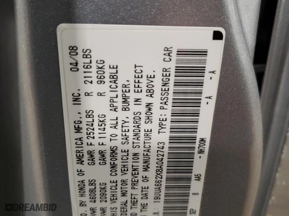 2008 Acura TL with VIN 19UUA662X8A042743, listed as a Copart auction lot 83440004 with 106,000 mi miles and Salvage Title. Bid and sale history available at carsss.com. Image 13.