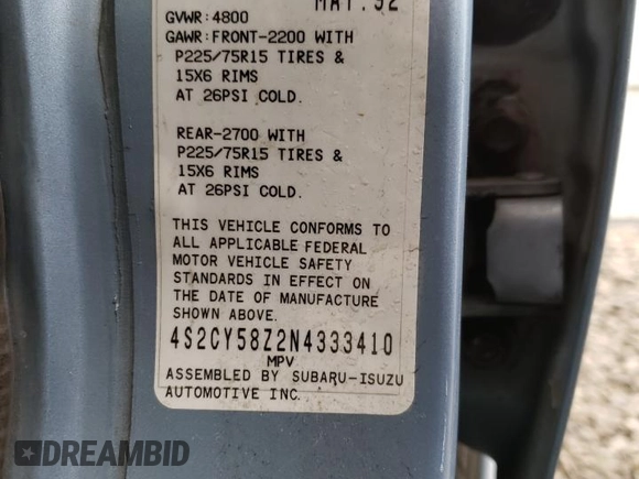 1992 Isuzu Rodeo z VIN 4S2CY58Z2N4333410, wystawiony jako Copart lot #74507154 z przebiegiem 264 327 mil mil oraz Szkody całkowita. Historia ofert i sprzedaży dostępna na DreamBid. Obrazek 12.