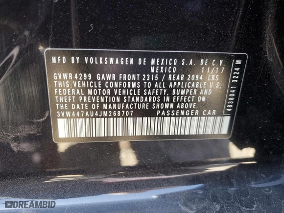 2018 Volkswagen Golf GTI S with VIN 3VW447AU4JM268707, listed as a Copart auction lot 52723905 with 26,735 mi miles and Salvage Title. Bid and sale history available at carsss.com. Image 12.