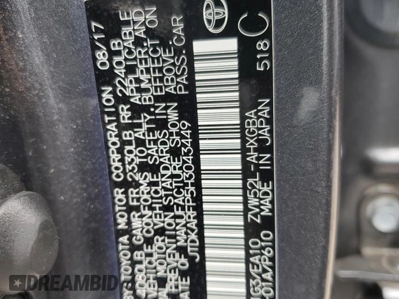 2017 Toyota Prius Plus with VIN JTDKARFP5H3043449, listed as a Copart auction lot 62057745 with 71,826 mi miles and Salvage title. Bid and sale history available at DreamBid. Image 13.