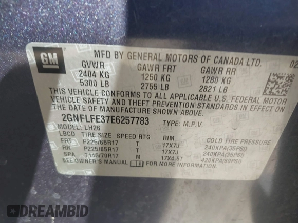 2014 Chevrolet Equinox LT with VIN 2GNFLFE37E6257783, listed as a IAAI auction lot 41770995 with 130,884 mi miles. Bid and sale history available at carsss.com. Image 9.