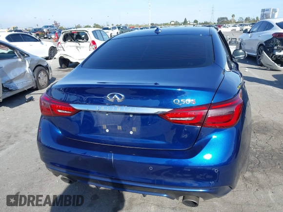 2020 Infiniti Q50 Red Sport 400 with VIN JN1FV7AP5LM630239, listed as a IAAI auction lot 41844794 with 59,042 mi miles and . Bid and sale history available at DreamBid. Image 17.