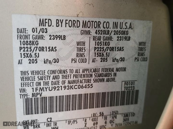 2003 Ford Escape XLS Popular with VIN 1FMYU92193KC06455, listed as a Copart auction lot 88712905 with 0 mi miles and Salvage Title. Bid and sale history available at carsss.com. Image 13.