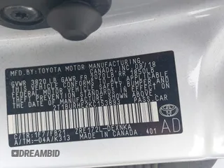 2019 Toyota Corolla L with VIN 2T1BURHE2KC153893, listed as a IAAI auction lot 41959128 with 78,741 mi miles. Bid and sale history available at carsss.com. Image 9.