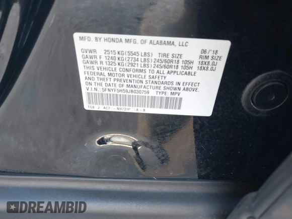 2018 Honda Pilot EX-L with VIN 5FNYF5H59JB030759, listed as a IAAI auction lot 41323545 with 89,689 mi miles. Bid and sale history available at carsss.com. Image 9.