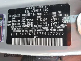 2023 Kia Sorento SX Prestige with VIN 5XYRKDLF7PG177075, listed as a Copart auction lot 77824644 with 0 mi miles and Salvage Title. Bid and sale history available at carsss.com. Image 13.