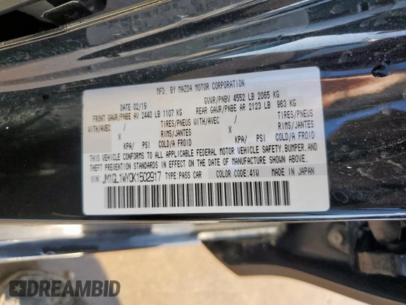 2019 Mazda 6 Grand Touring Reserve with VIN JM1GL1WY0K1502917, listed as a Copart auction lot 46403895 with 44,636 mi miles and Salvage Title. Bid and sale history available at DreamBid. Image 12.