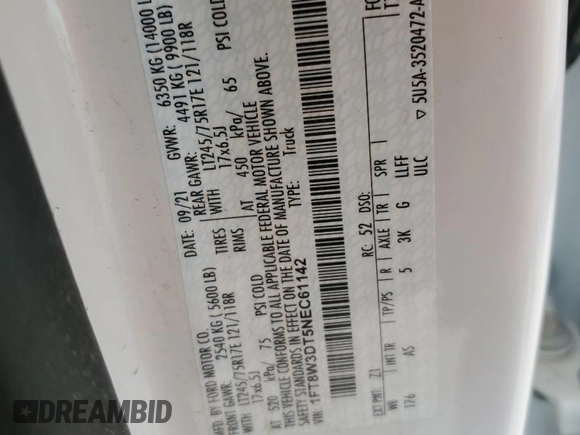 2022 Ford F-350 XL with VIN 1FT8W3DT5NEC61142, listed as a Copart auction lot 44922775 with 132,348 mi miles and Salvage Title. Bid and sale history available at DreamBid. Image 12.