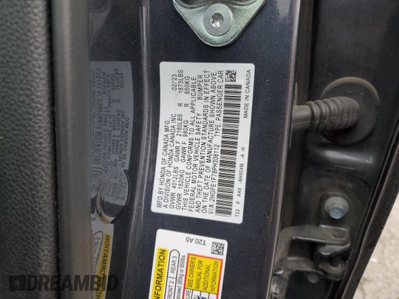 2023 Honda Civic EX z VIN 2HGFE1F78PH308112, wystawiony jako Copart lot #54184645 z przebiegiem 113 024 mil mil oraz Szkoda całkowita • Salvage title. Historia ofert i sprzedaży dostępna na DreamBid. Obrazek 12.