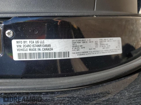 2022 Chrysler Pacifica Hybrid Limited z VIN 2C4RC1S74NR134649, wystawiony jako Copart lot #46552805 z przebiegiem 35 327 mil mil oraz Czysty tytuł • Clean title. Historia ofert i sprzedaży dostępna na DreamBid. Obrazek 13.