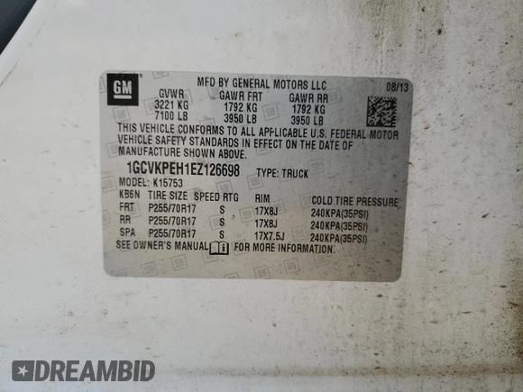 2014 Chevrolet Silverado 1500 Work Truck with VIN 1GCVKPEH1EZ126698, listed as a Copart auction lot 82491164 with 222,110 mi miles and Clean Title. Bid and sale history available at DreamBid. Image 12.
