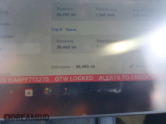 2023 Tesla Model 3 with VIN 5YJ3E1EA6PF713275, listed as a Copart auction lot 41683315 with 26,463 mi miles and Salvage Title. Bid and sale history available at DreamBid. Image 9.