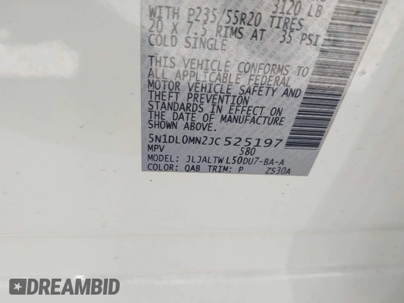 2018 Infiniti QX60 with VIN 5N1DL0MN2JC525197, listed as a IAAI auction lot 41878972 with 181,134 mi miles. Bid and sale history available at carsss.com. Image 9.