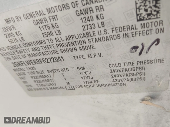 2015 GMC Terrain SLE z VIN 2GKFLWEK8F6272041, wystawiony jako IAAI lot #42308812 z przebiegiem 188 543 mil mil oraz . Historia ofert i sprzedaży dostępna na DreamBid. Obrazek 9.