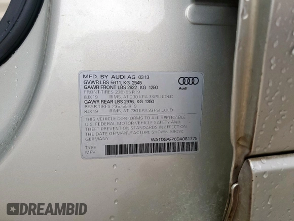 2013 Audi Q5 Premium Plus с VIN WA1DGAFP6DA081779, выставлен на аукционе Copart как лот 55626925 с пробегом 134 712 миль миль и Списание • Salvage title. История ставок и продаж доступна на DreamBid. Изображение 12.