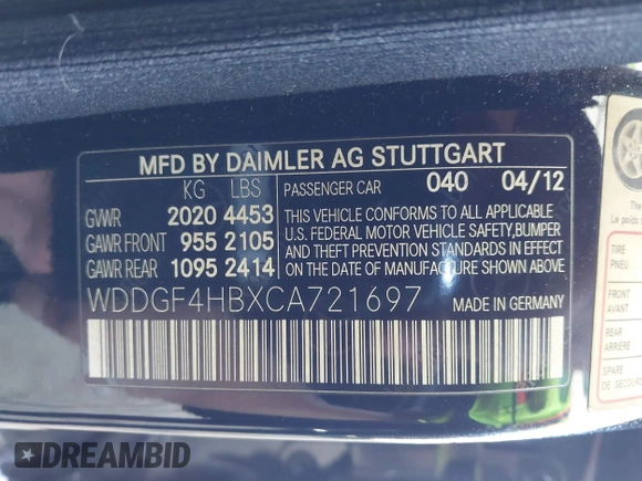 2012 Mercedes-Benz C-Class C 250 Sport with VIN WDDGF4HBXCA721697, listed as a IAAI auction lot 41916188 with 188,891 mi miles. Bid and sale history available at carsss.com. Image 9.