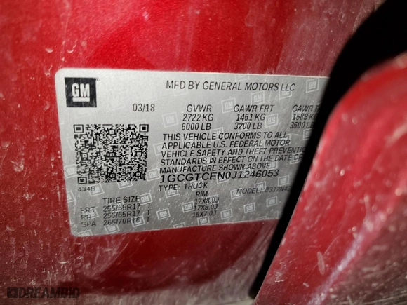 2018 Chevrolet Colorado 4WD LT with VIN 1GCGTCEN0J1246053, listed as a Copart auction lot 50885225 with 93,366 mi miles and Salvage Title. Bid and sale history available at carsss.com. Image 12.
