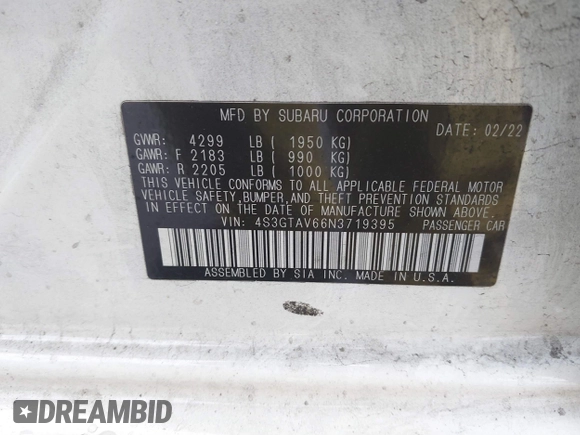 2022 Subaru Impreza Premium с VIN 4S3GTAV66N3719395, выставлен на аукционе IAAI как лот 41522473 с пробегом Не указан миль и . История ставок и продаж доступна на DreamBid. Изображение 9.