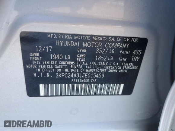2018 Hyundai Accent SEL with VIN 3KPC24A31JE015459, listed as a Copart auction lot 85662274 with 131,409 mi miles and Clean Title. Bid and sale history available at carsss.com. Image 12.