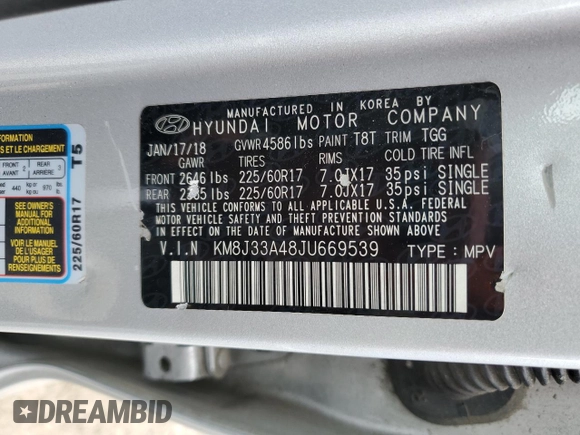 2018 Hyundai Tucson SEL with VIN KM8J33A48JU669539, listed as a Copart auction lot 52748615 with 116,596 mi miles and Clean Title. Bid and sale history available at carsss.com. Image 13.