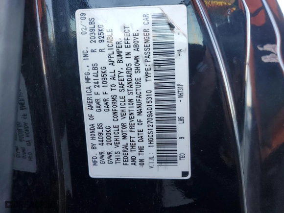2009 Honda Accord Cpe EX with VIN 1HGCS12709A015310, listed as a Copart auction lot 45598235 with NaN miles and Salvage Title. Bid and sale history available at carsss.com. Image 15.