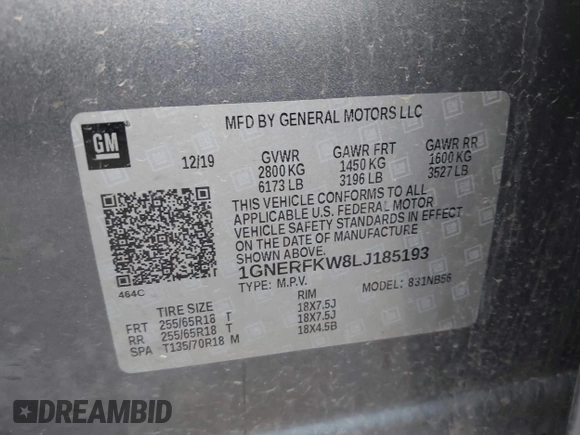 2020 Chevrolet Traverse LS with VIN 1GNERFKW8LJ185193, listed as a IAAI auction lot 42087348 with 100,762 mi miles and . Bid and sale history available at DreamBid. Image 9.