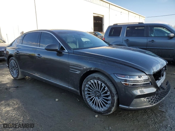 2023 Genesis Electrified G80 with VIN KMTGE4S11PU004219, listed as a Copart auction lot 44239825 with 27,198 mi miles and Salvage Title. Bid and sale history available at carsss.com. Image 4.