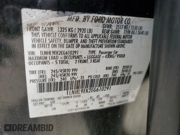 2014 Lincoln MKS with VIN 1LNHL9EK2EG610291, listed as a Copart auction lot 54544745 with 147,075 mi miles and Salvage Title. Bid and sale history available at carsss.com. Image 12.