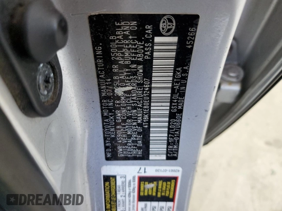 2014 Toyota Avalon Limited with VIN 4T1BK1EB0EU124607, listed as a Copart auction lot 54565995 with 0 mi miles and Clean Title. Bid and sale history available at carsss.com. Image 12.